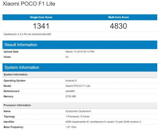 Xiaomi Pocophone F1 Lite benchmarks